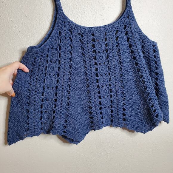 Vintage Victoria's Secret Blue Crochet Tank Size M Y2k Boho Vacation Beachy - Picture 3 of 10